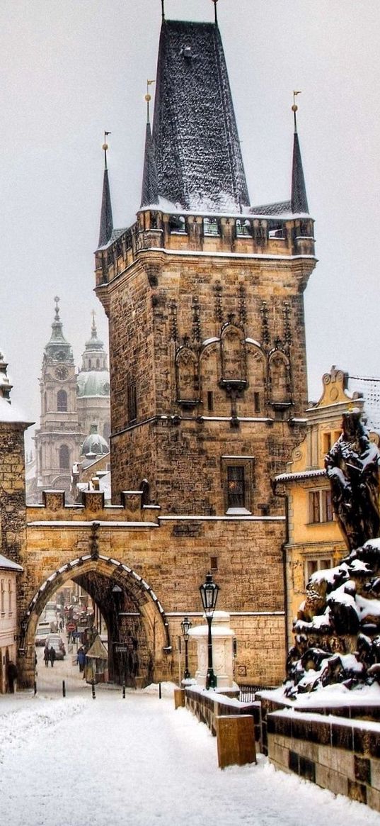 prague, czech republic, winter, buildings, people