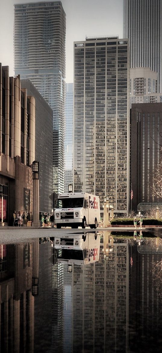 chicago, illinois, bus, puddles