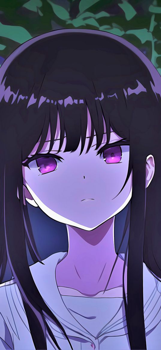 girl, eyes, hair, sadness, anime