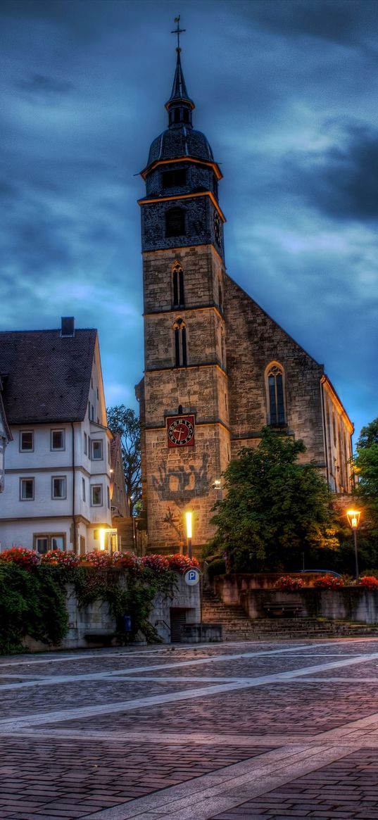 boeblingen, germany, area, building, home, church, flowers, hdr