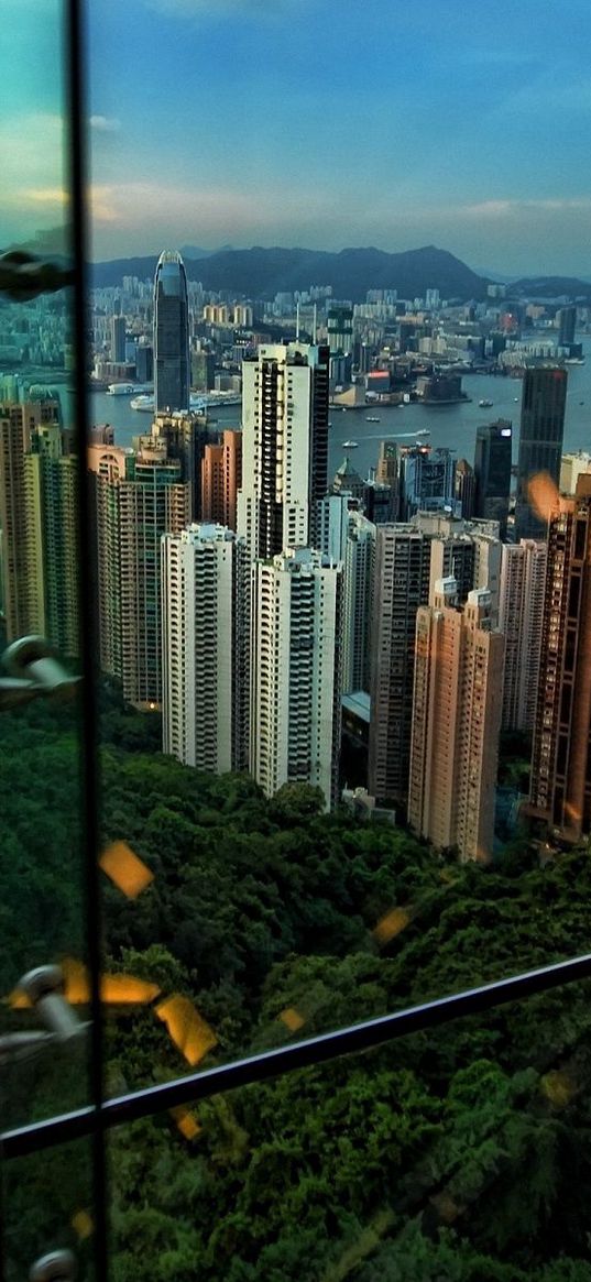 hong kong, view, night, skyscrapers