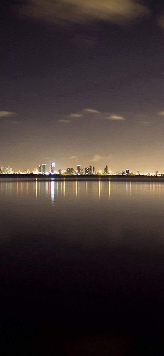 miami, ocean, buildings, night