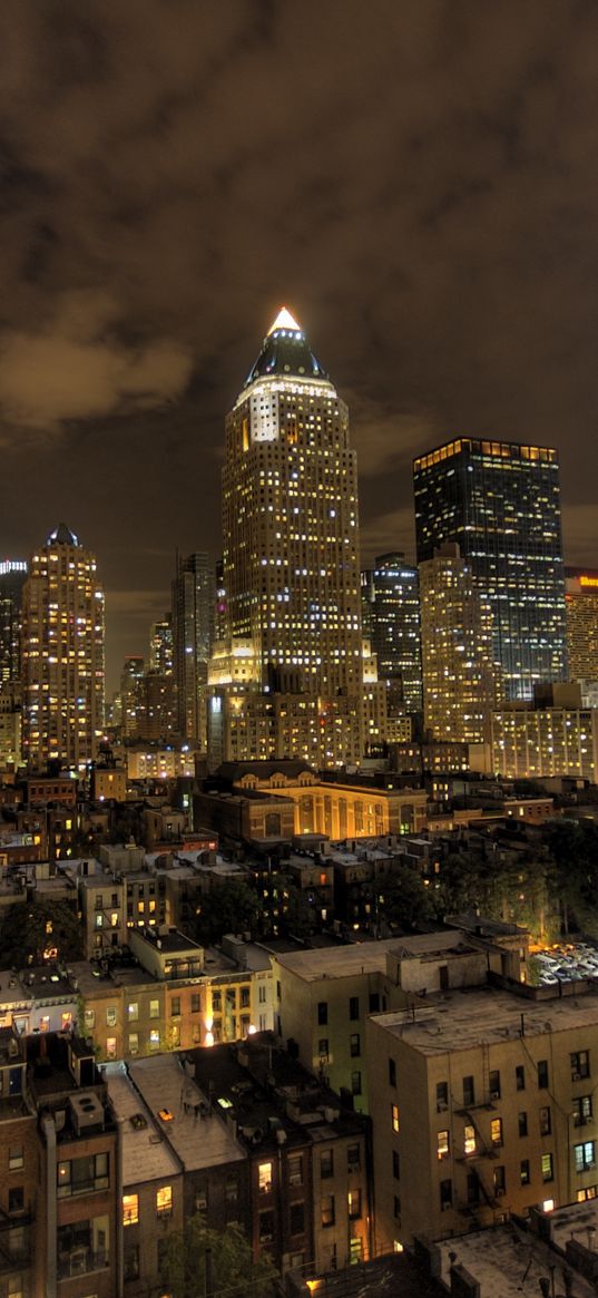 new york, buildings, night light