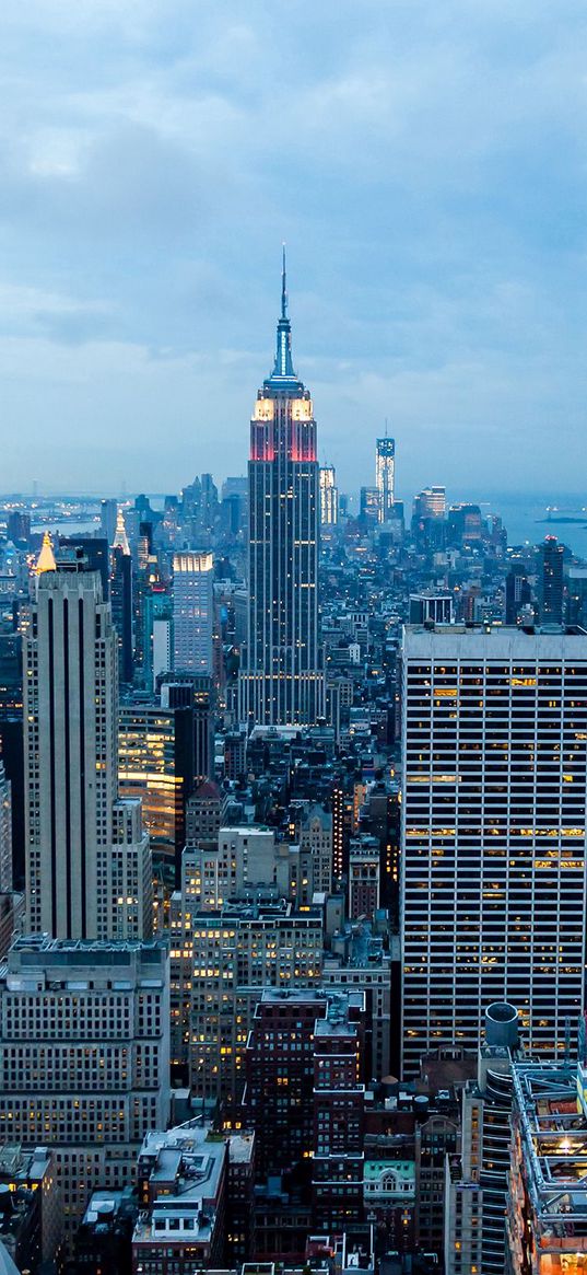 new york, buildings, skyscrapers, night, view from above