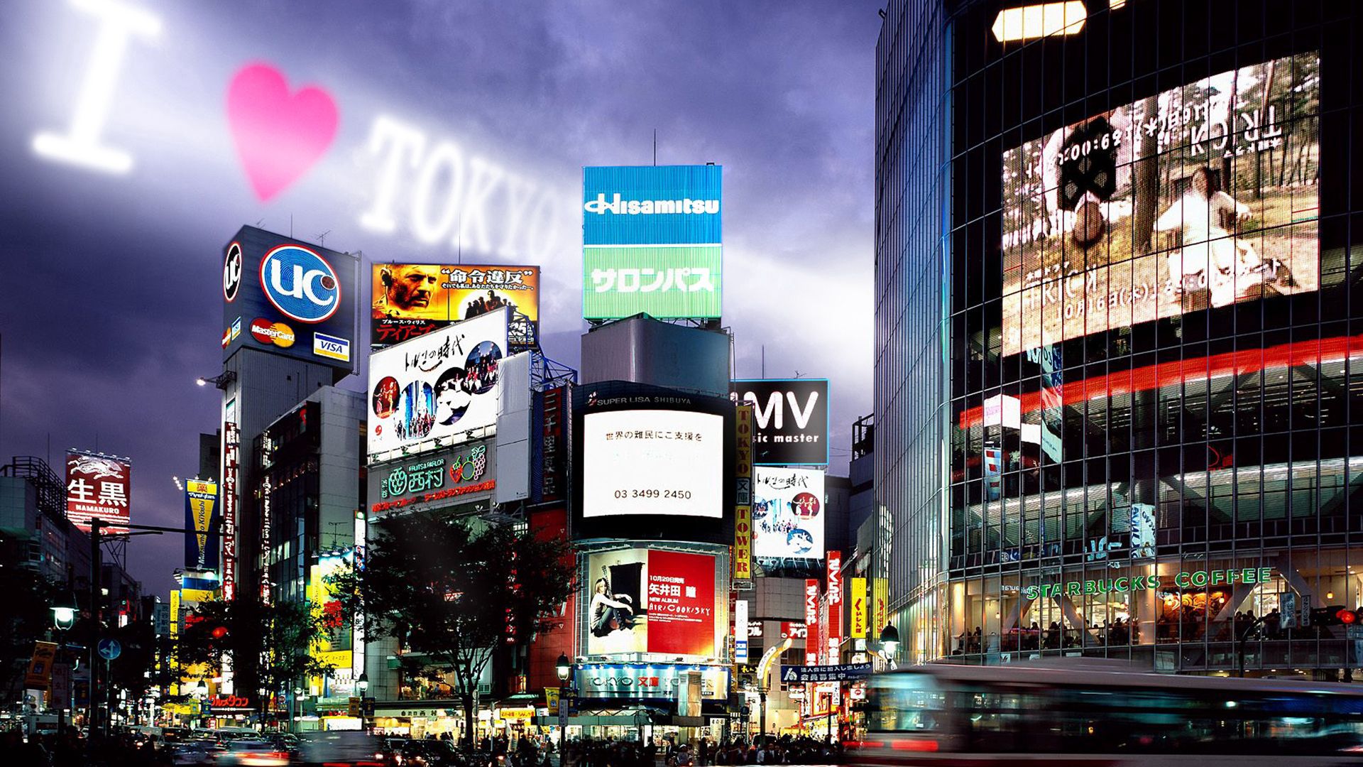 tokyo, buildings, night, advertising