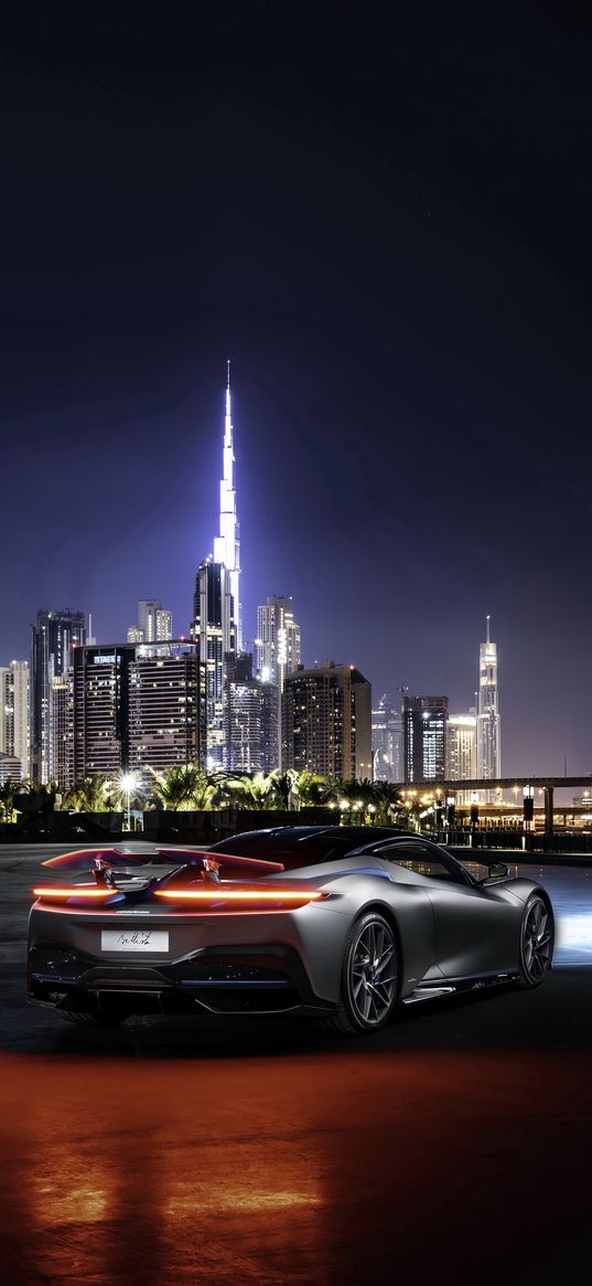 car, hypercar, pininfarina battista, city, night