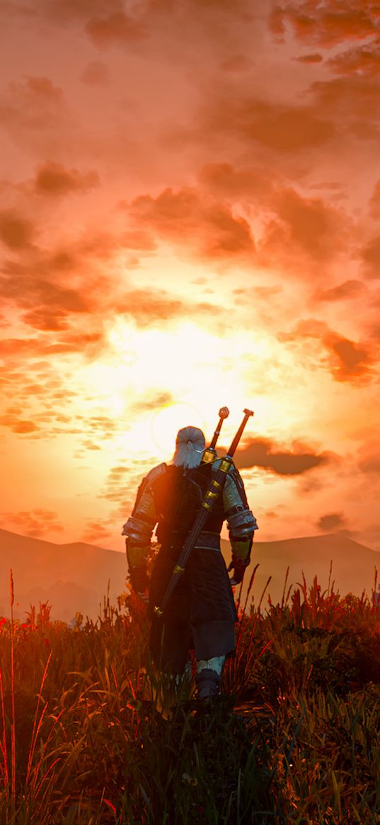 games, game, geralt of rivia, the witcher 3, 2 swords, sun, xbox