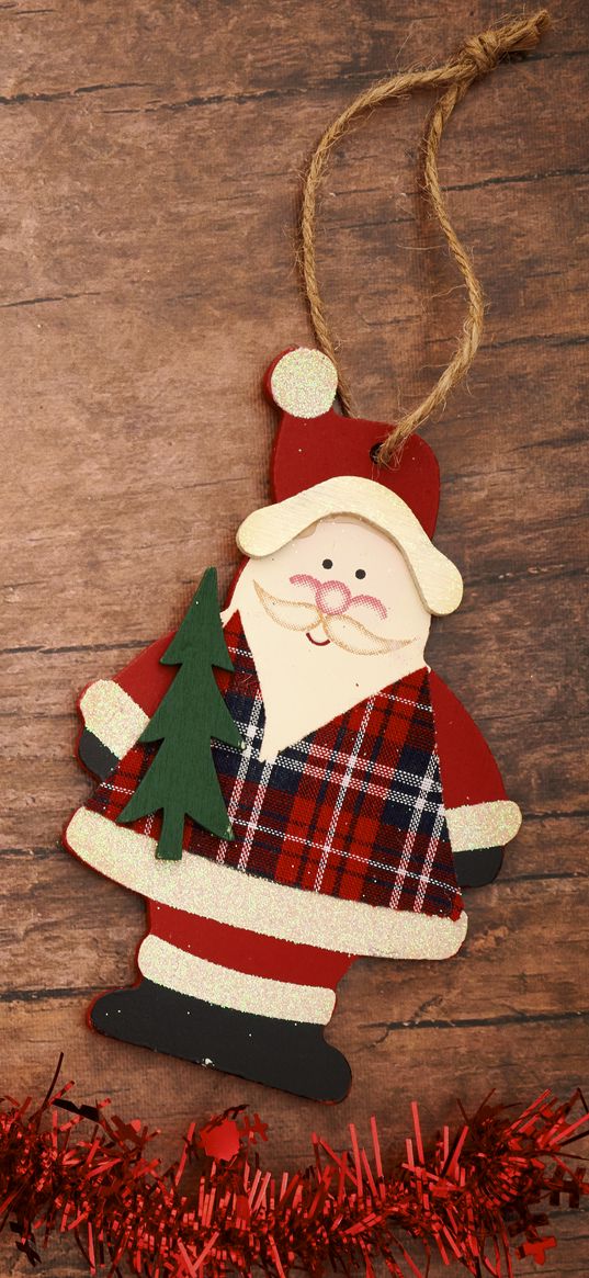 santa claus, wood, tinsel, new year, christmas