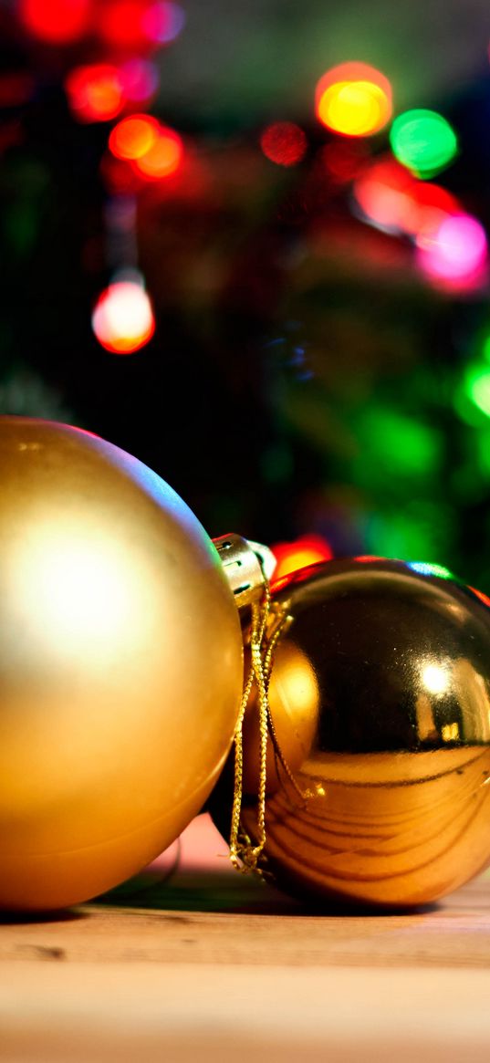 christmas balls, decorations, lights, gold, new year, christmas