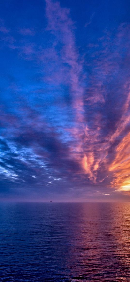 sky, sea, clouds, decline, orange, colors, ripples, strips