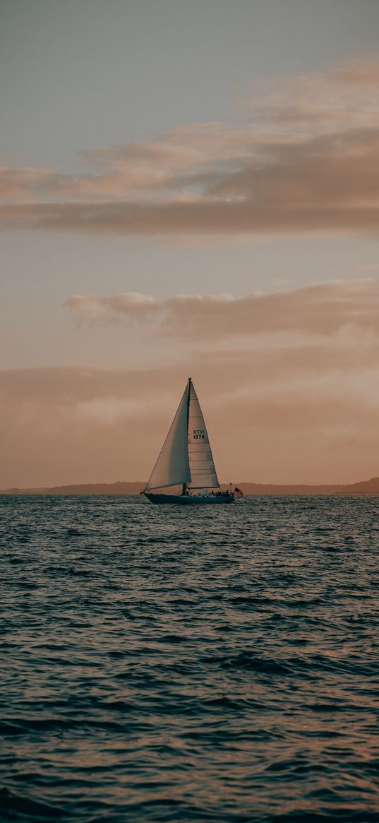 sea, sunset, yacht, nature, clouds