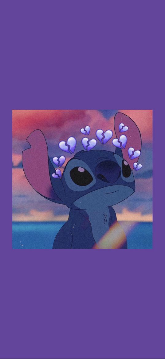 stitch, lilo and stitch, cartoon, hearts, purple