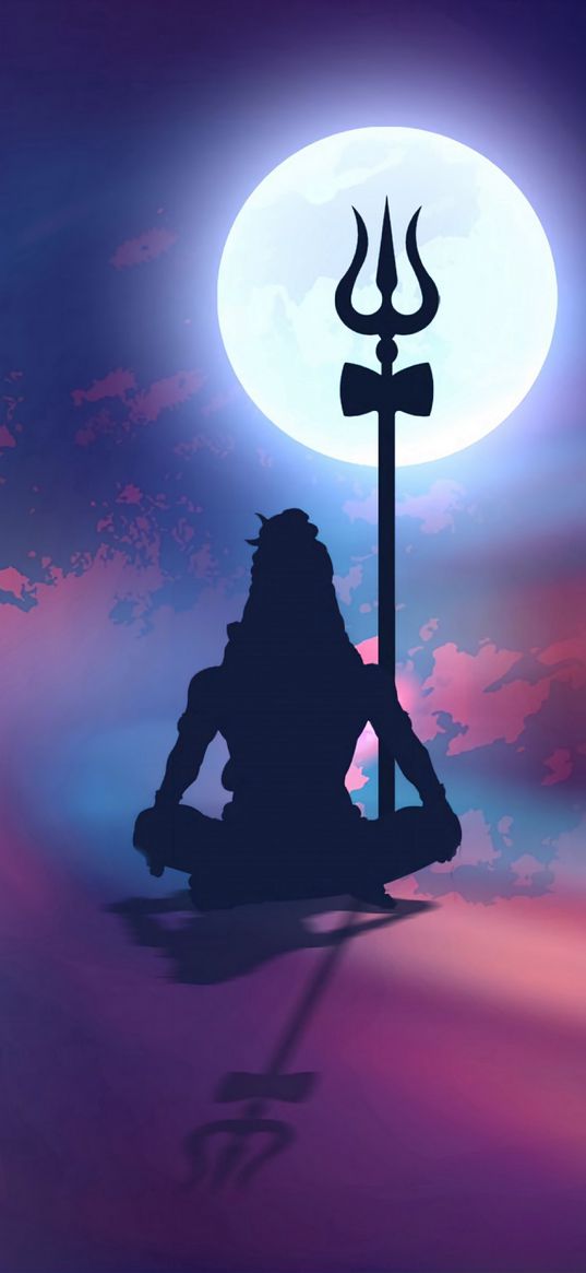 shiva, god, moon, silhouette, colors