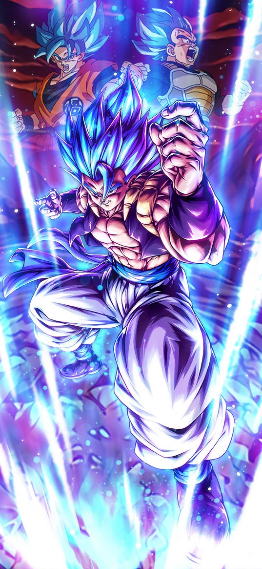 gogeta, dragon ball, anime, character, shining, blue