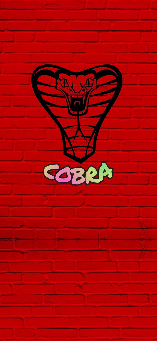 cobra, snake, grunge, red, inscription, bricks