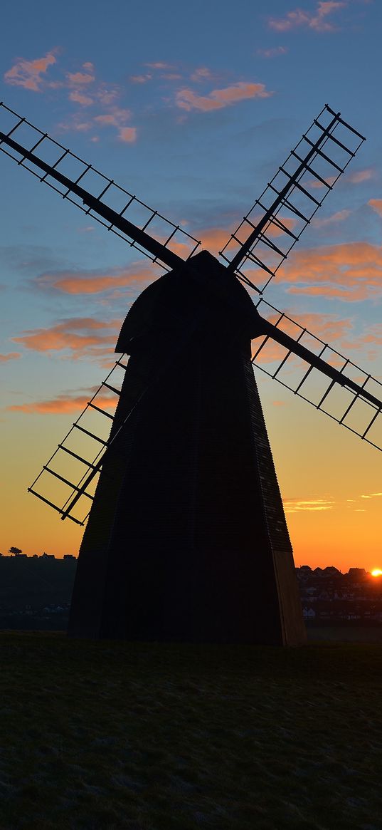 mill, field, grass, sky, sunset