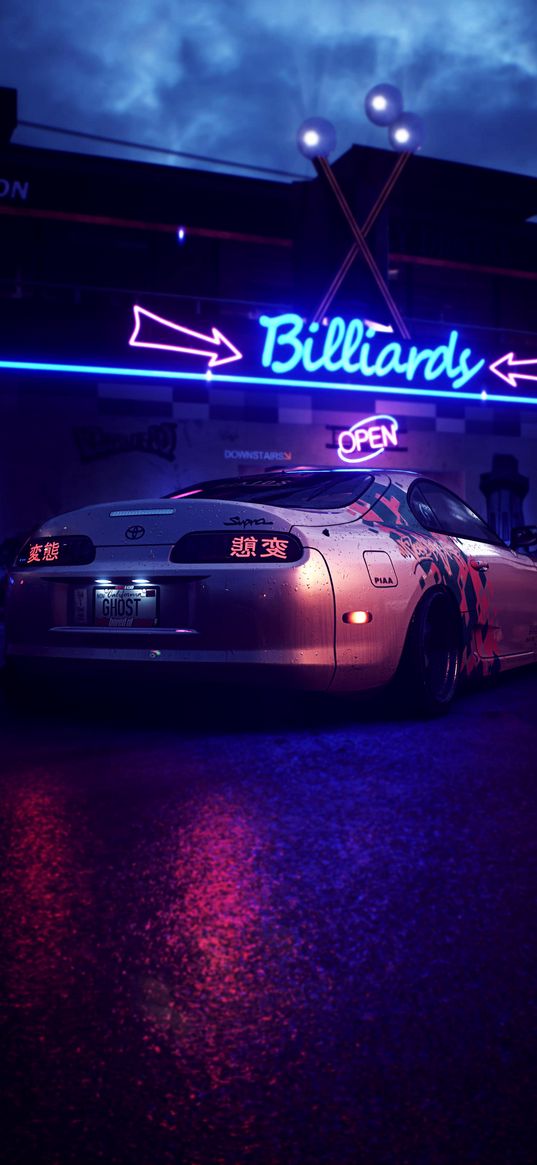 toyota supra, car, night, neon