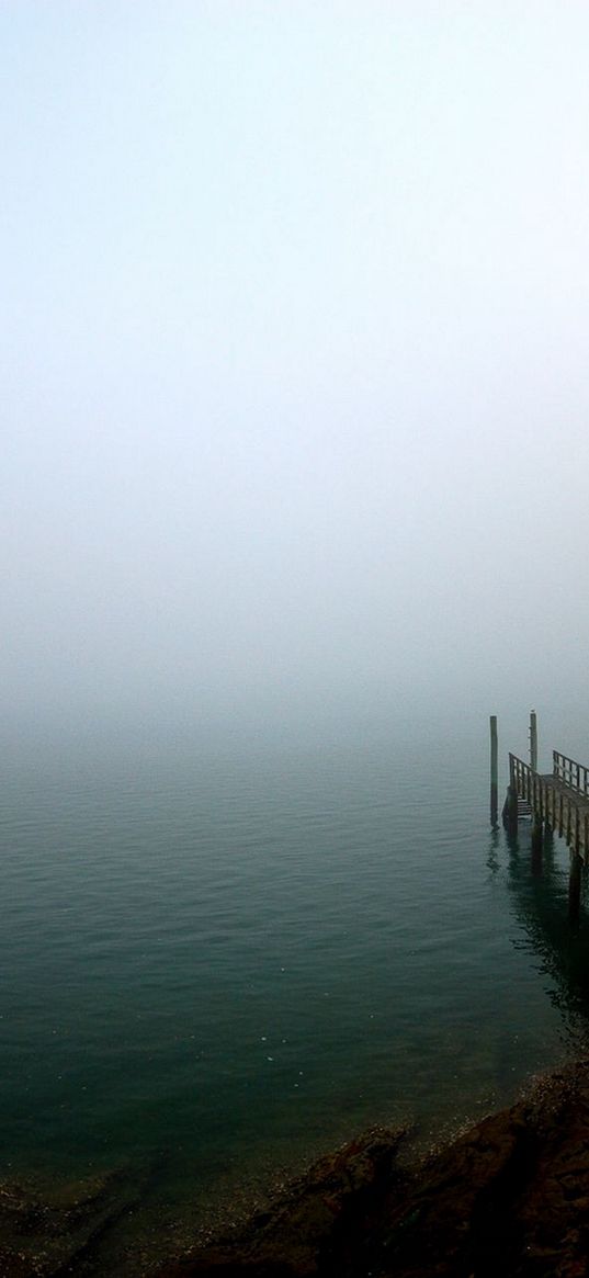 pier, lake, descent, uncertainty, fog