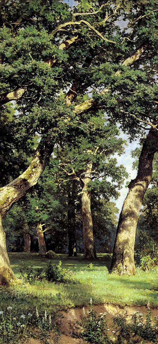 trees, wood, edge, reproduction, shishkin, painting, art