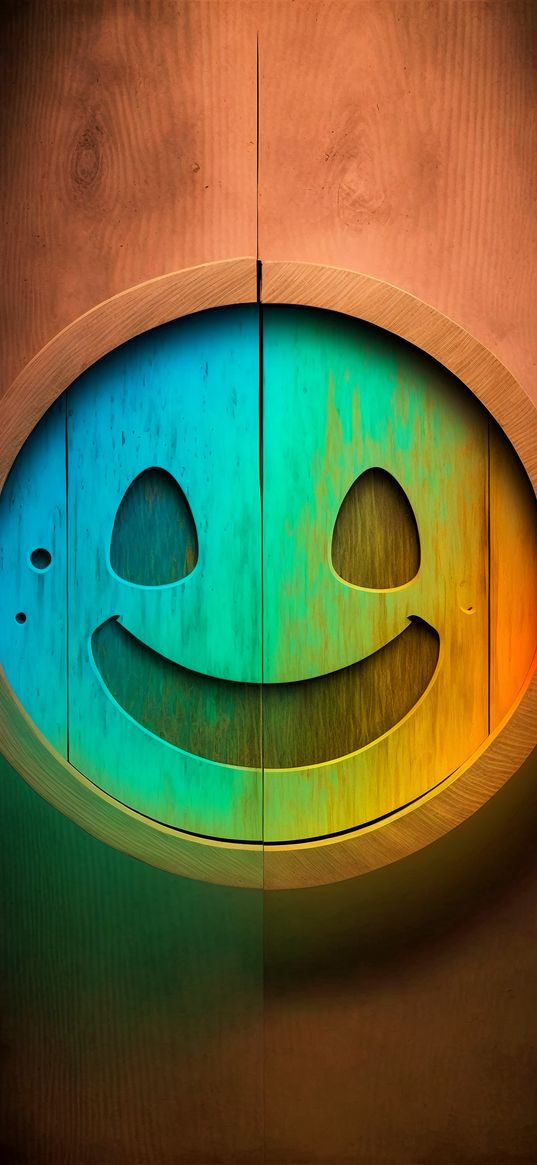 smiley, wooden, multicolored, bright, texture, art