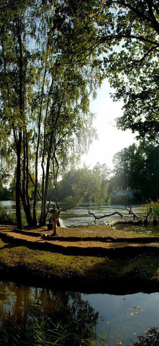 es, park, river, light, fountain, statue, reflection, cool