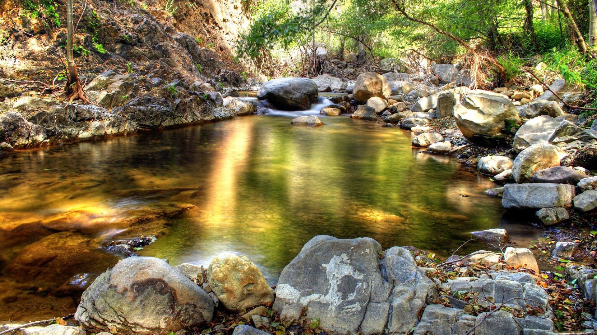 stones, lake, reflection, gleams, shadow, cool, spring, stream