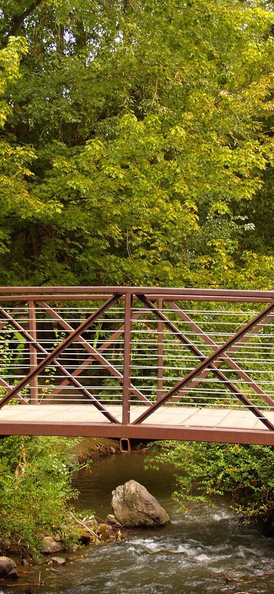 bridge, stream, trees, wood, iron