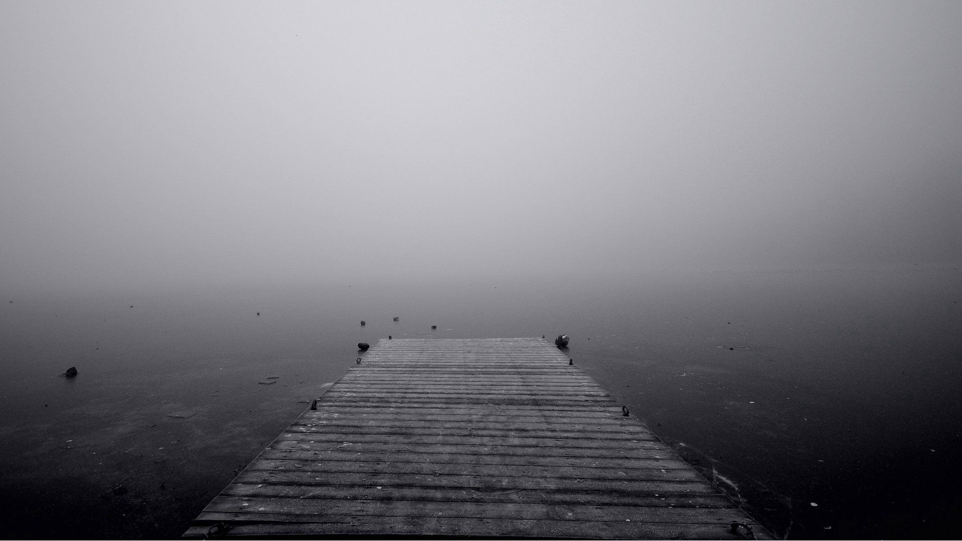 pier, uncertainty, fog, black-and-white