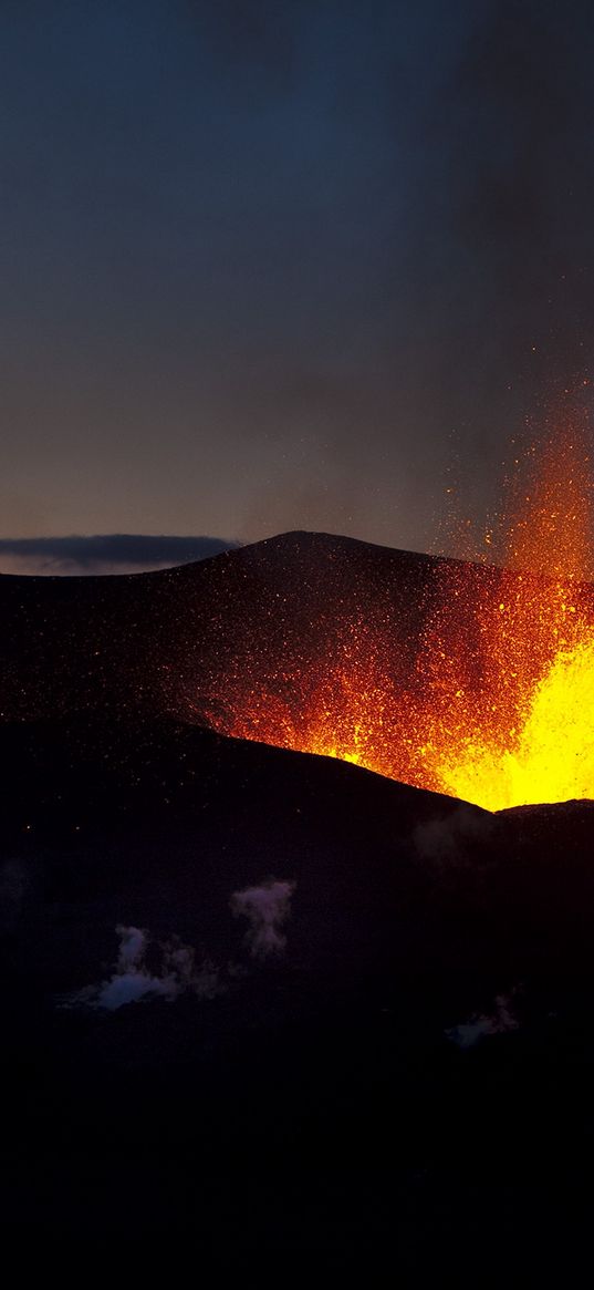 volcano, eruption, night, lava, fountain