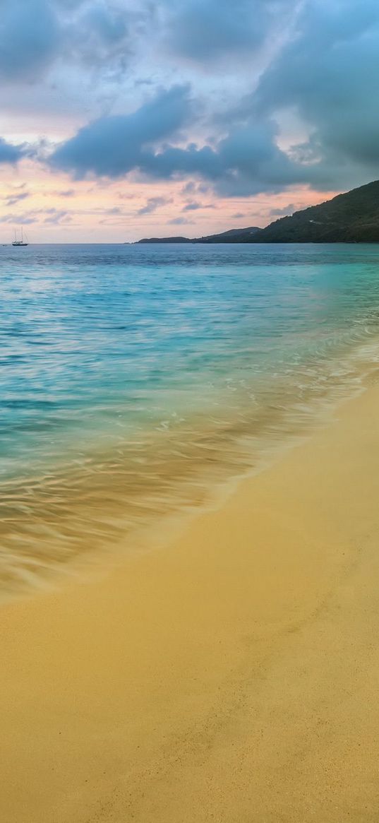 traces, coast, sea, sand, beach, holes, cloud