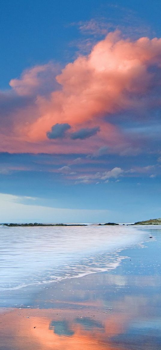 clouds, volume, sky, lilac, sea, evening, outflow, sand, damp