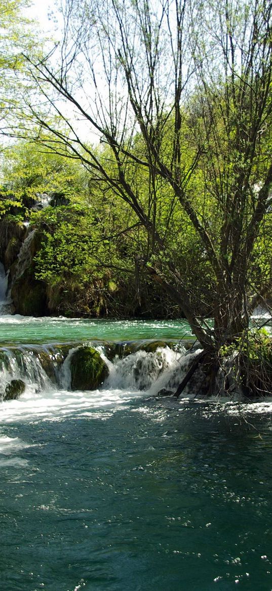 croatia, river, falls, trees, clearly, summer