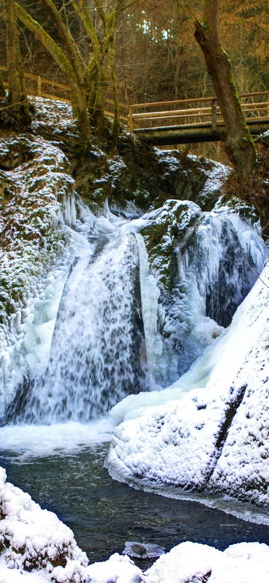 falls, germany, byukhel, bridge, snow, wood