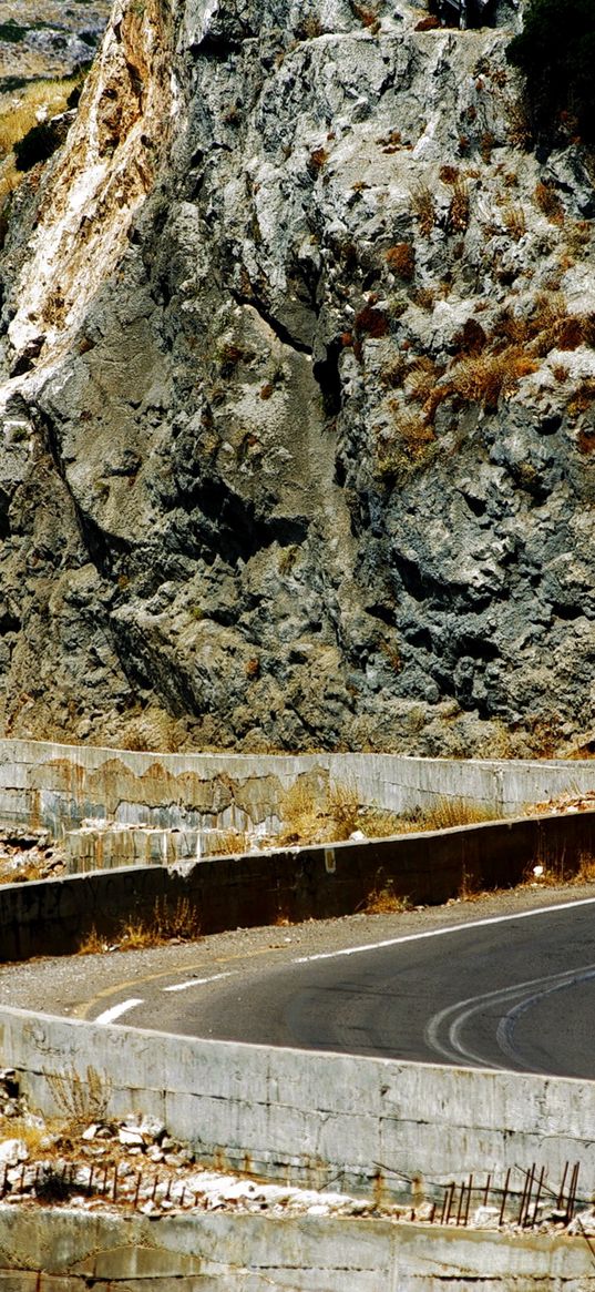 greece, road, bends, serpentine, rocks, asphalt