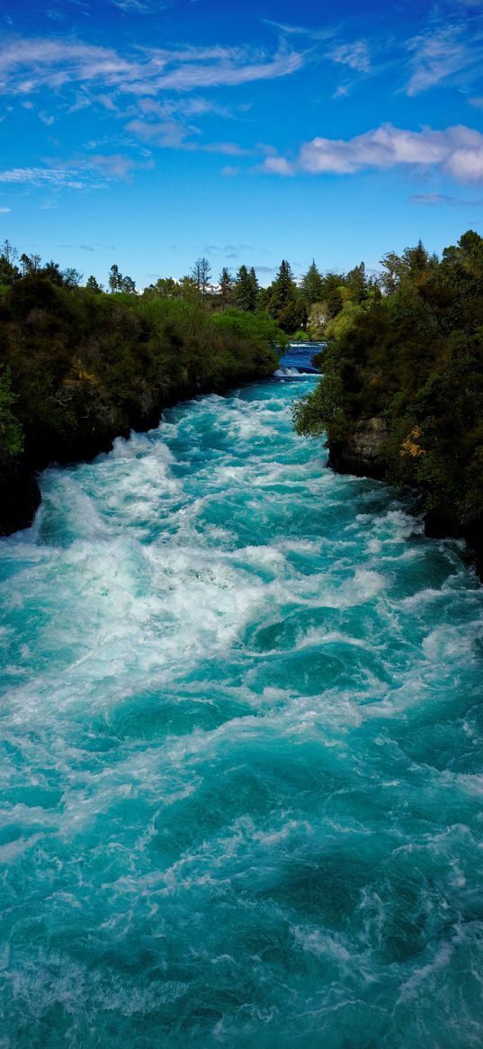 river, waves, trees, bushes, nature