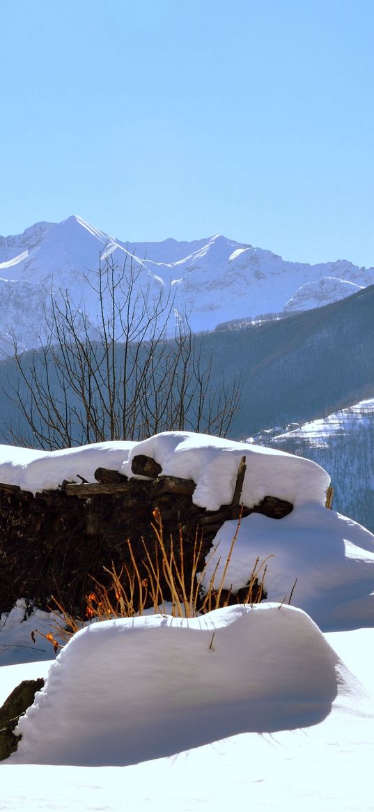 piedmont, italy, snow, snowdrifts, winter, look, mountains, clearly