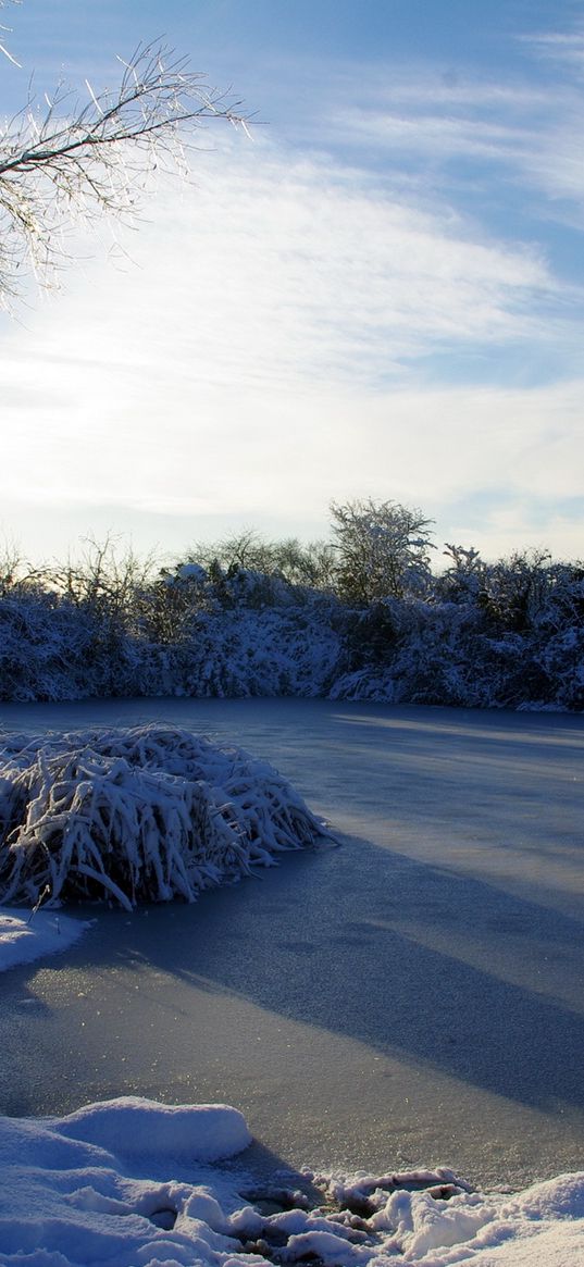 france, lake, ice, frost, hoarfrost, winter, sky, morning, light