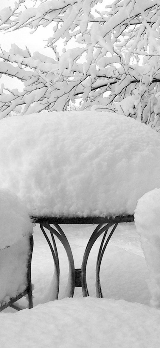 winter, snow, chairs, table, cover, attire