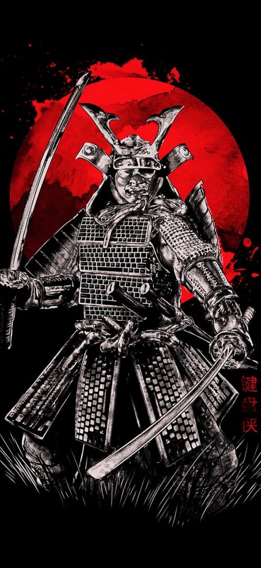 samurai, armor, helmet, katana, art