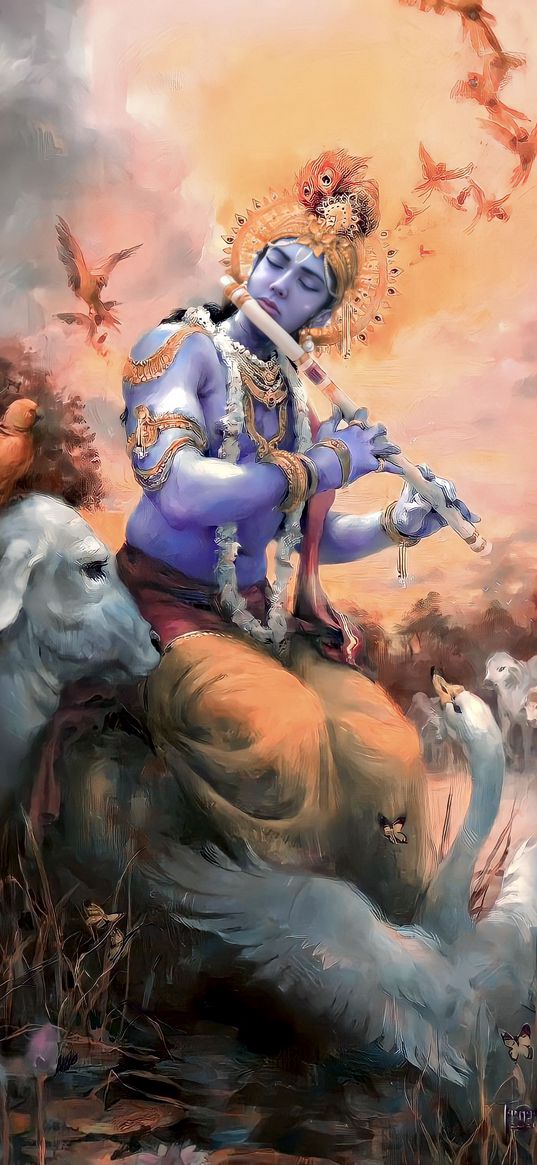 lord krishna, blue, cow, red