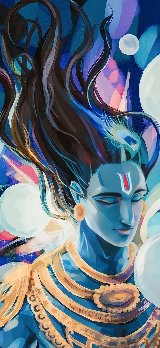 lord krishna, blue, hindu god, love, art