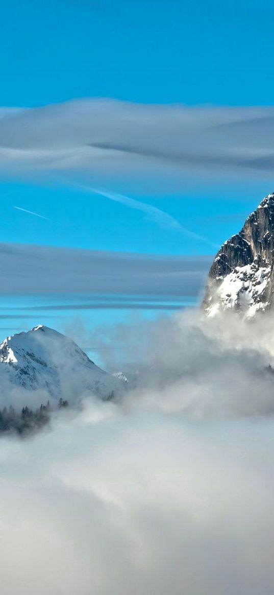 mountains, height, glider pilot, sky, clouds, azure, parachute