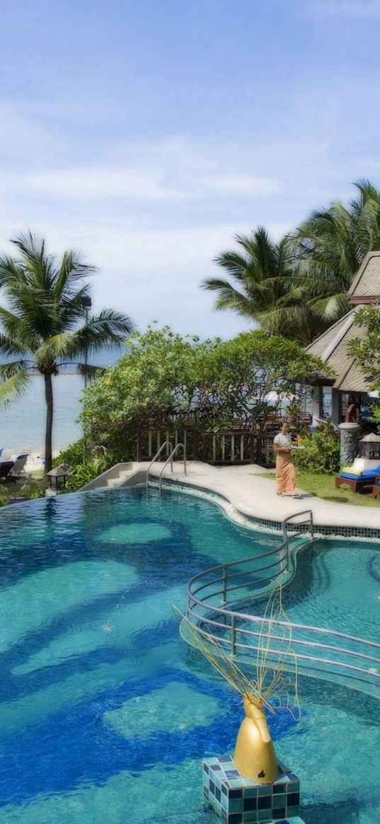 pool, palm trees, resort, design, country house, rest, tropics