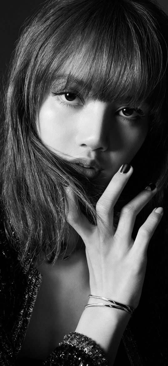 lisa, blackpink, k-pop, singer, model, black and white