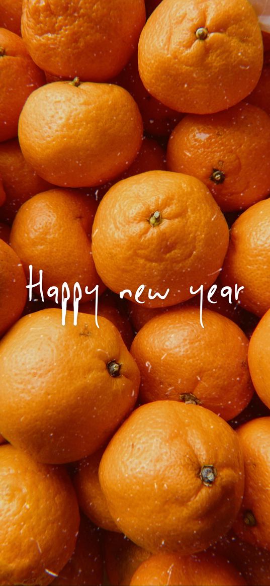 inscription, happy new year, tangerines, holiday, orange