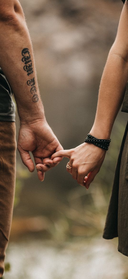 couple, hands, love, tattoo, bokeh