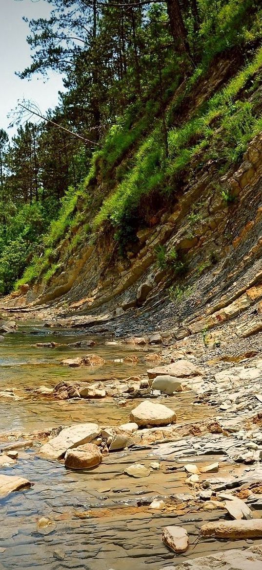 river, mountain, stones, sharp, ridge