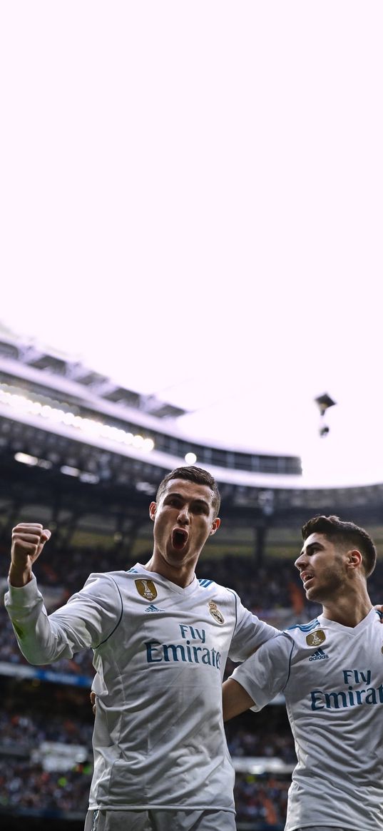 cristiano ronaldo, footballer, real madrid, emotions, stadium, football