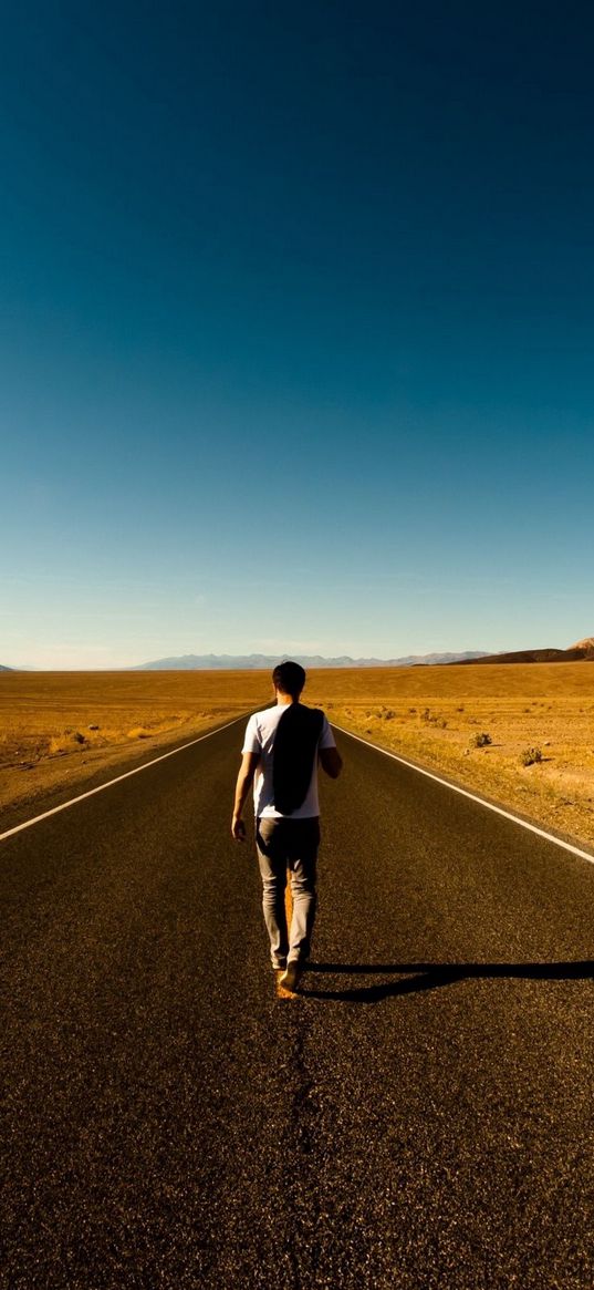 guy, road, way, back, loneliness, emptiness