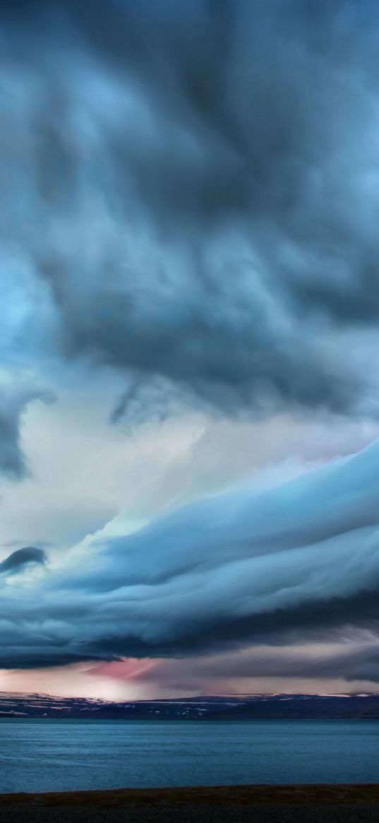 clouds, sky, gloomy, blackness, sea, smooth surface